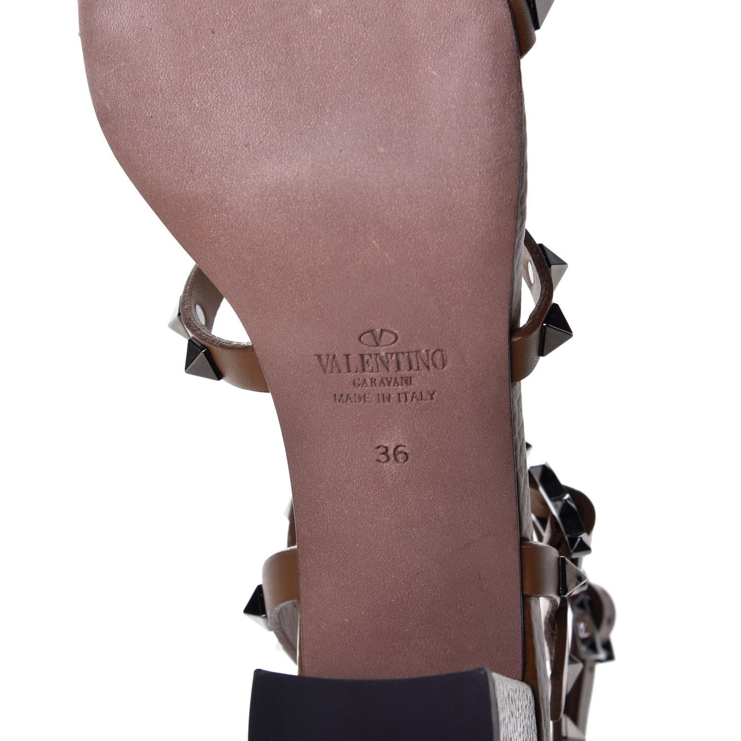 Calfskin Rockstud 60mm City Sandals 36 Saddle Brown