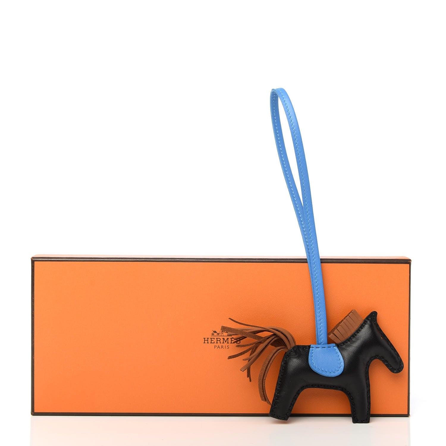 Hermes Milo Lambskin Grigri Rodeo Horse Bag Charm PM Black Gold Bleu Zanzibar 4 of 4