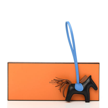 Hermes Milo Lambskin Grigri Rodeo Horse Bag Charm PM Black Gold Bleu Zanzibar 4 of 4