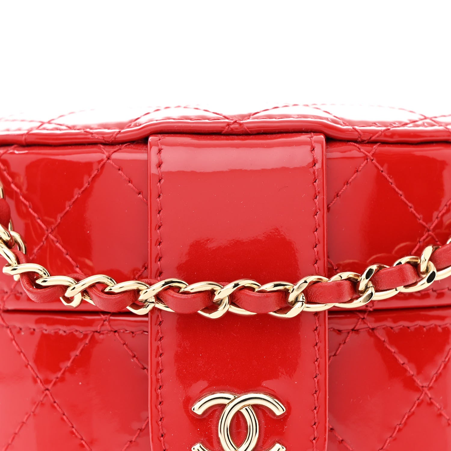 Chanel Patent Quilted Small Round Vanity With Chain Red 8 of 11