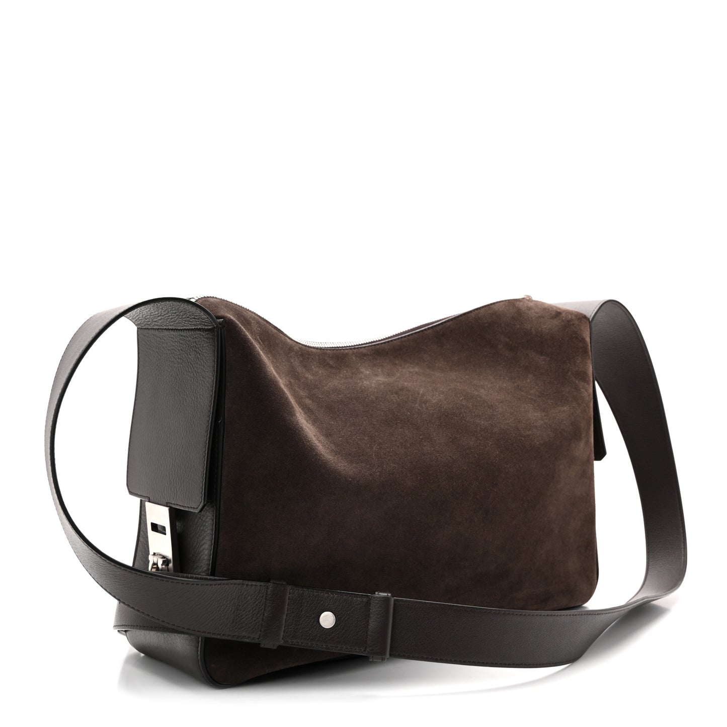 Suede Calfskin Gancini Twins Slouchy Crossbody Bag Brown