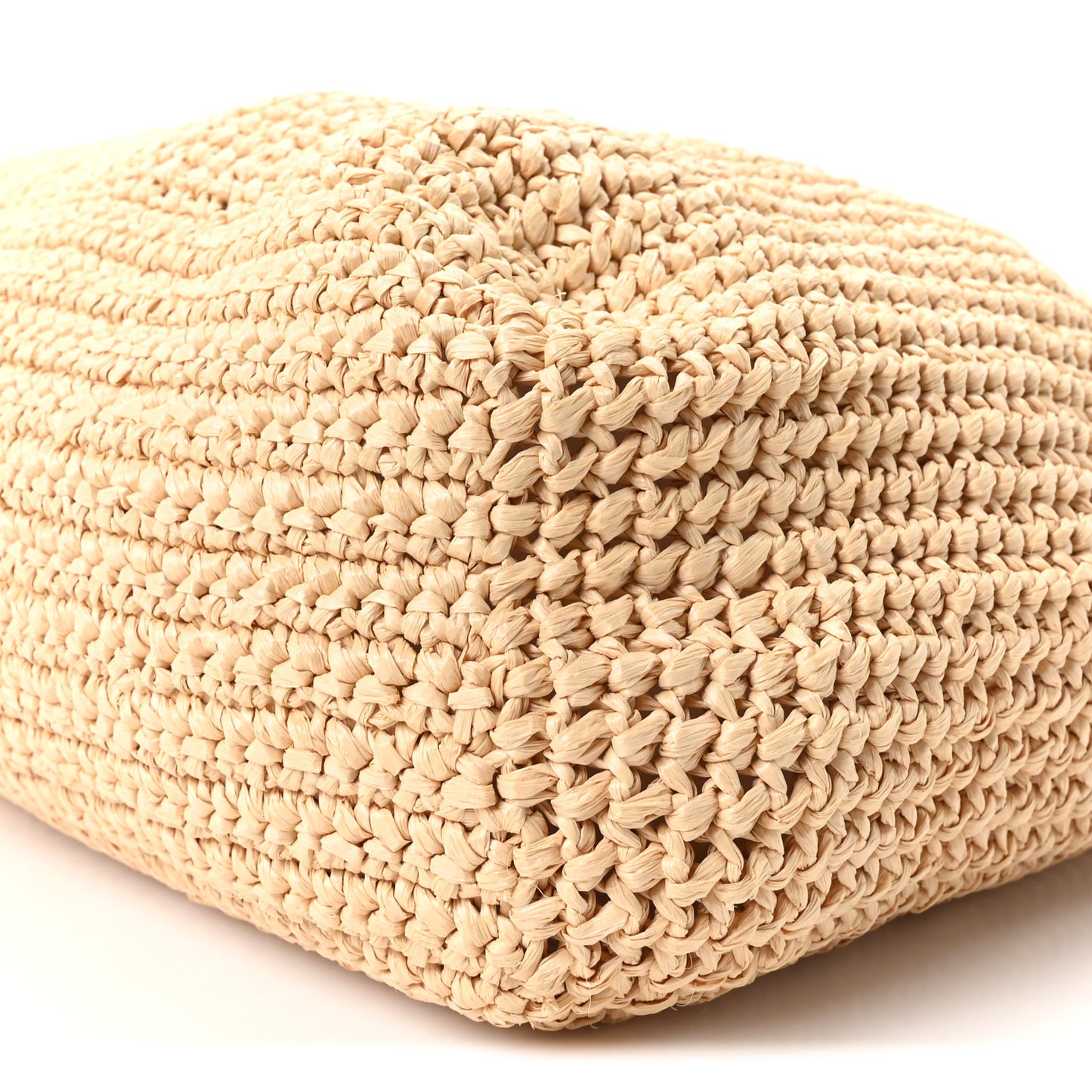 Yarn Raffia Effect Crochet Embroidered Logo Tote Naturale