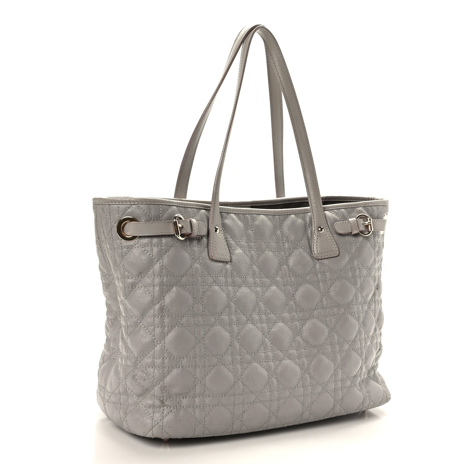 Christian Dior Coated Canvas Cannage Small Panarea Tote Grey 3 of 11