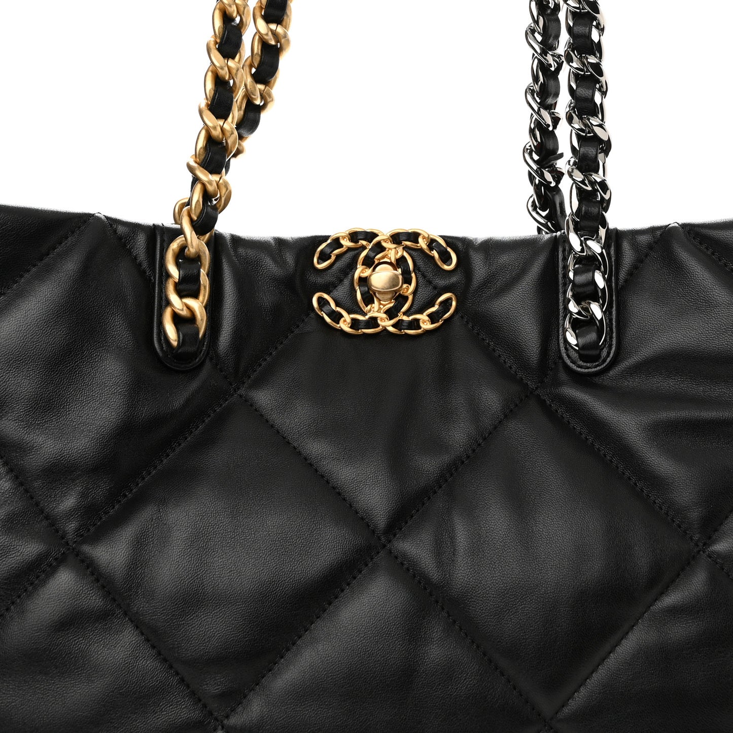 Lambskin Quilted Chanel 19 East West Shopping Bag Black