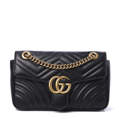 Gucci Calfskin Matelasse Small GG Marmont Shoulder Bag Black 1 of 11