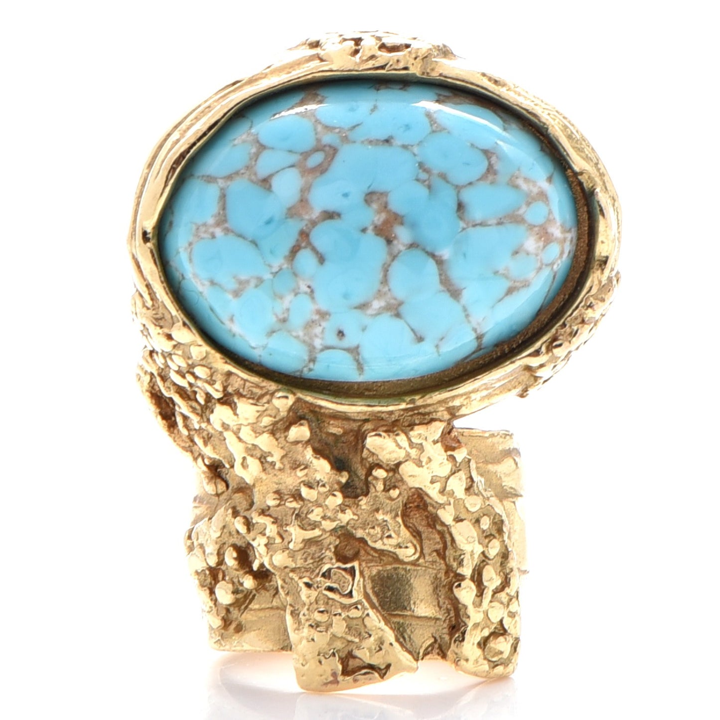 Glass Cabochon Arty Ovale Ring 6 Gold Turquoise