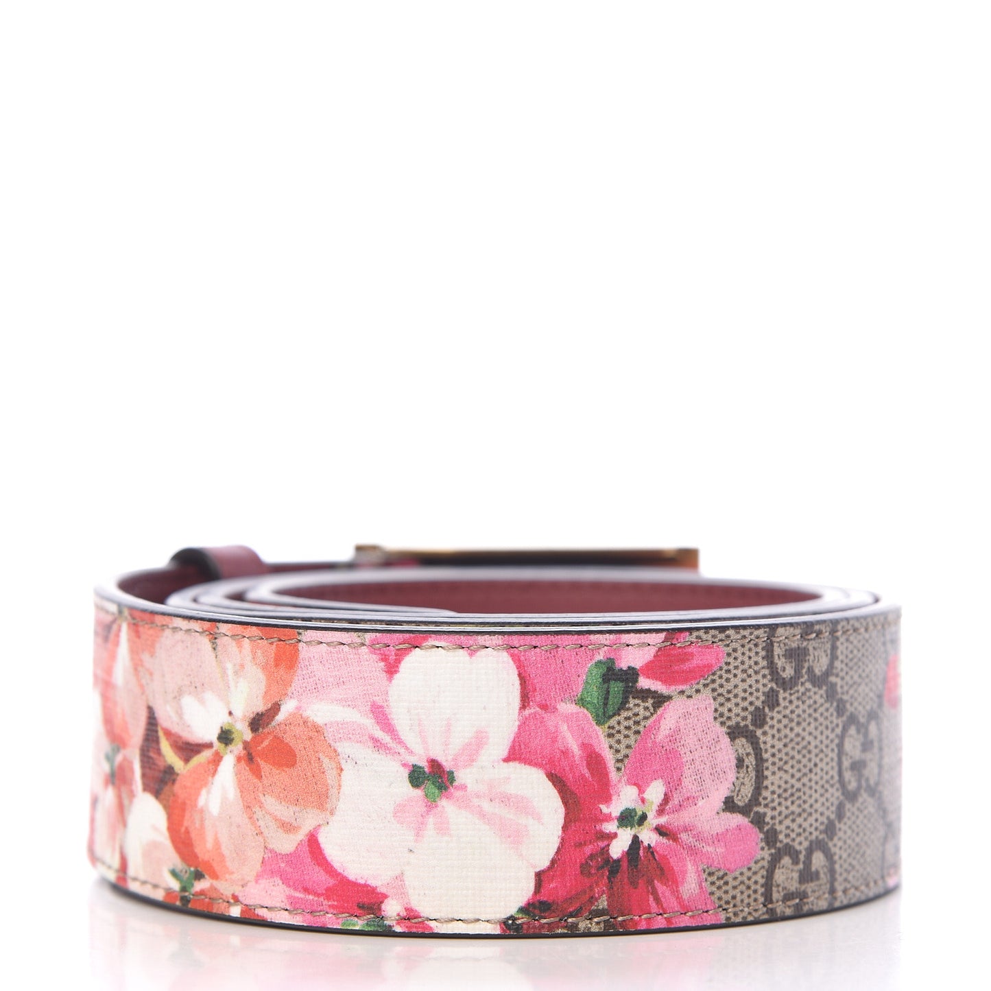 GG Plus Monogram Blooms Plaque Belt 95 38 Beige Multicolor Dry Rose