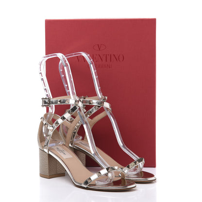 Valentino Garavani Metallic Pebbled Calfskin Rockstud Ankle Strap 60mm Sandals 36 Skin 8 of 8