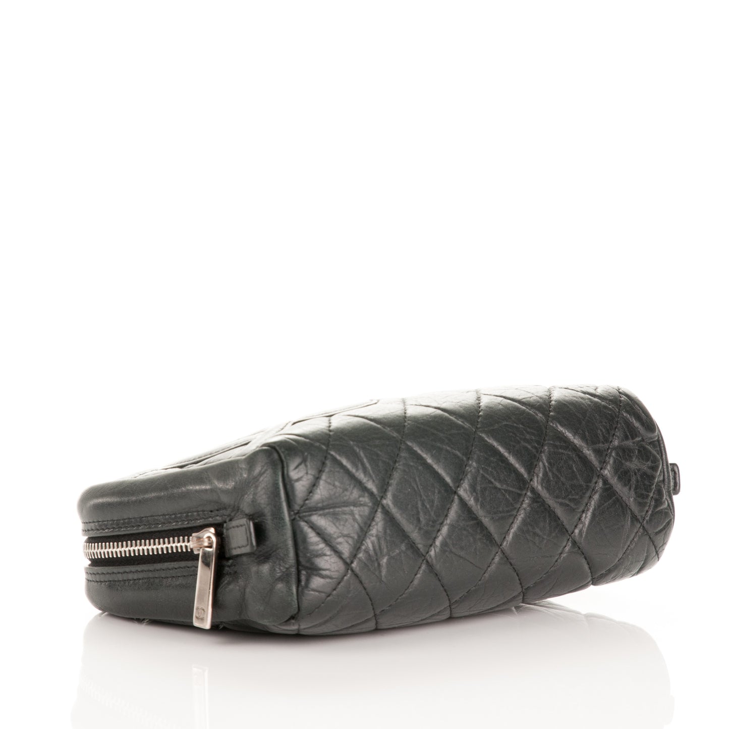 Aged Calfskin Quilted Cambon Cosmetic Case Black