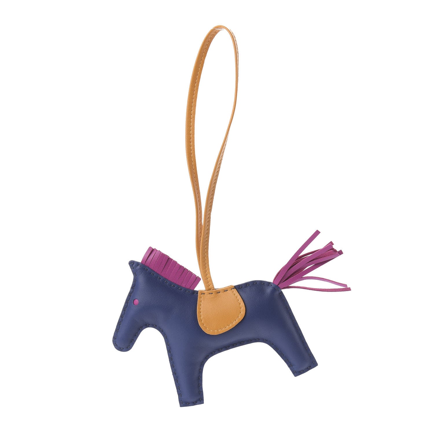 Hermes Milo Lambskin Grigri Rodeo Horse Bag Charm MM Bleu Saphir Rose Pourpre Naturel Bouton D'Or 1 of 4
