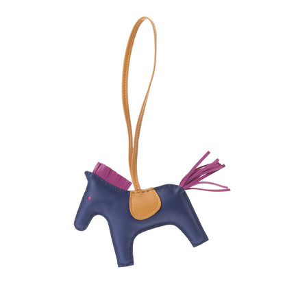 Hermes Milo Lambskin Grigri Rodeo Horse Bag Charm MM Bleu Saphir Rose Pourpre Naturel Bouton D'Or 1 of 4
