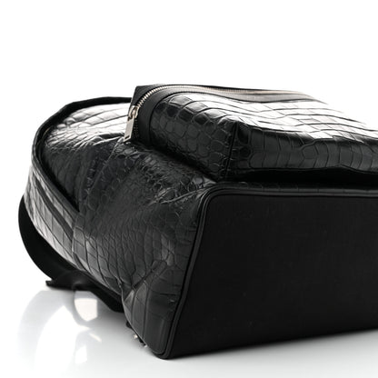Saint Laurent Calfskin Crocodile Embossed City Backpack Black 8 of 9