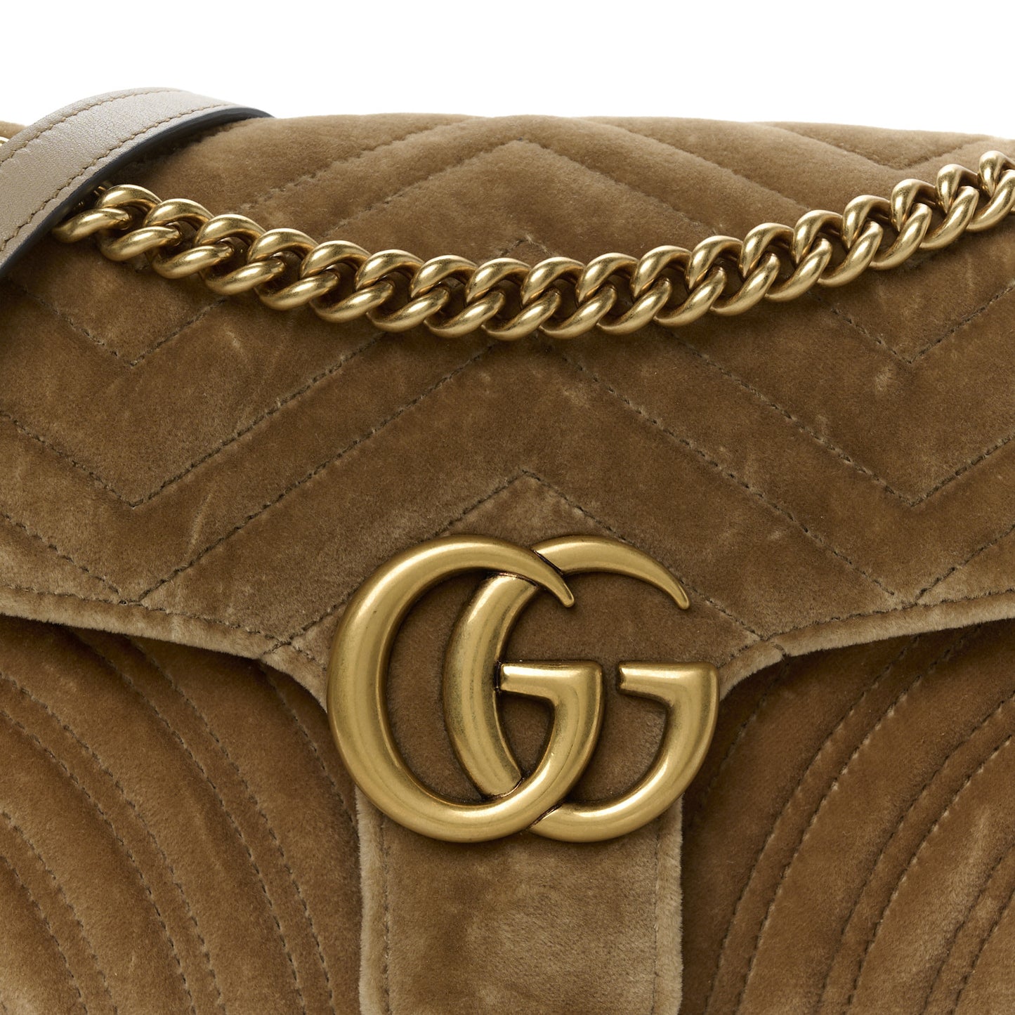 Velvet Matelasse Small GG Marmont Shoulder Bag Taupe