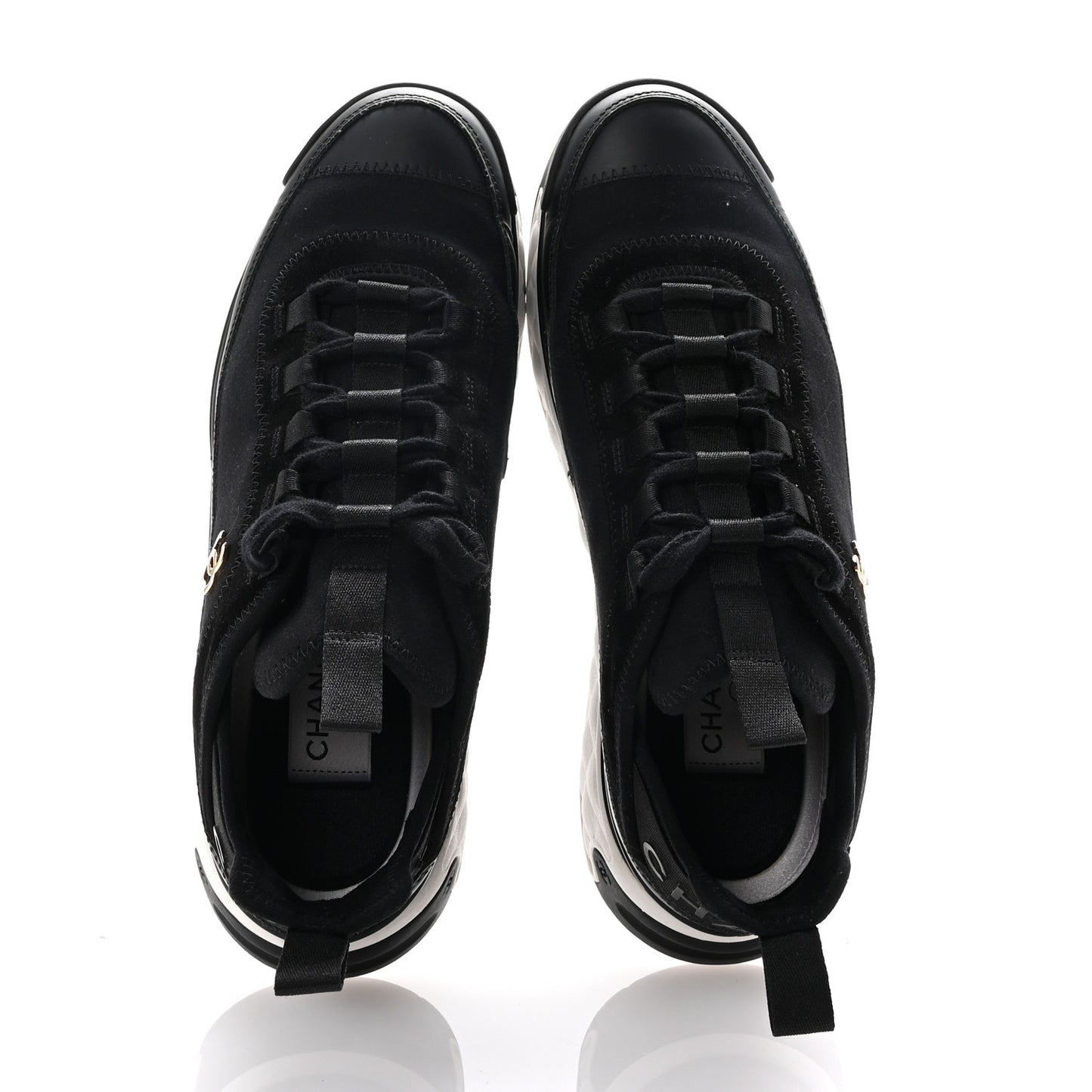 Velvet Calfskin Mixed Fibers CC Sneakers 38.5 Black