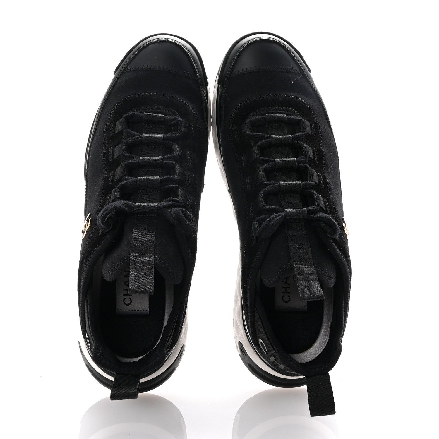 Chanel Velvet Calfskin Mixed Fibers CC Sneakers 38.5 Black 2 of 9
