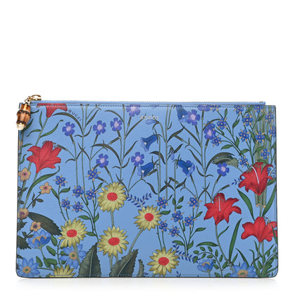 Gucci Calfskin Bamboo New Flora Zip Pouch Azure 1 of 8