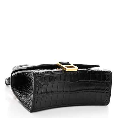 Balenciaga Shiny Calfskin Crocodile Embossed Hourglass Top Handle Bag XS Black 4 of 10