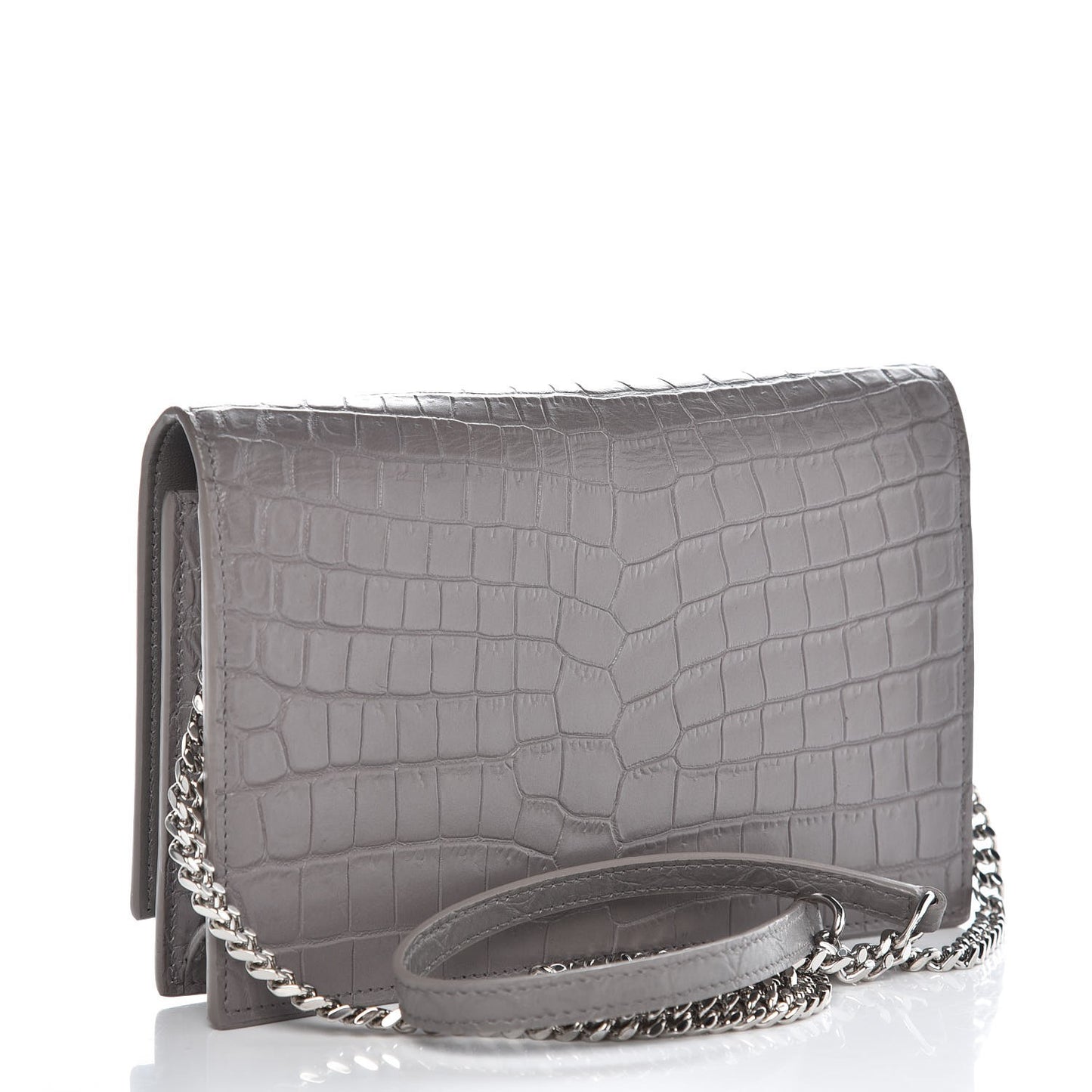 Calfskin Crocodile Embossed Kate Monogram Tassel Chain Wallet Fog