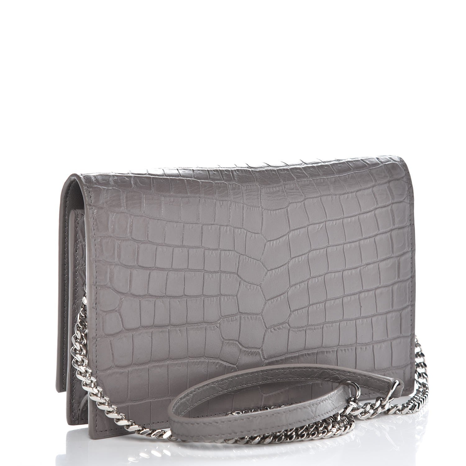 Saint Laurent Calfskin Crocodile Embossed Kate Monogram Tassel Chain Wallet Fog 3 of 8