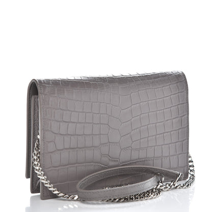 Saint Laurent Calfskin Crocodile Embossed Kate Monogram Tassel Chain Wallet Fog 3 of 8