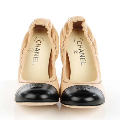 Chanel Lambskin Elastic Cap Toe Pumps 38.5 Beige Black 2 of 8