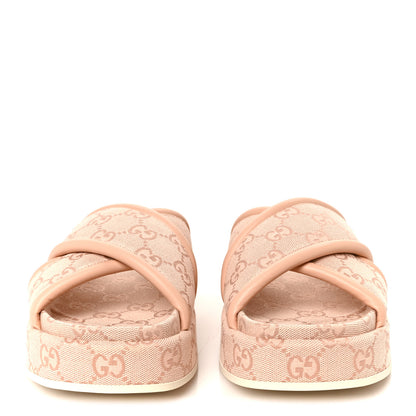 Gucci Monogram GG Calfskin Angelina Platform 55mm Slide Sandals 37 Light Pink 3 of 9