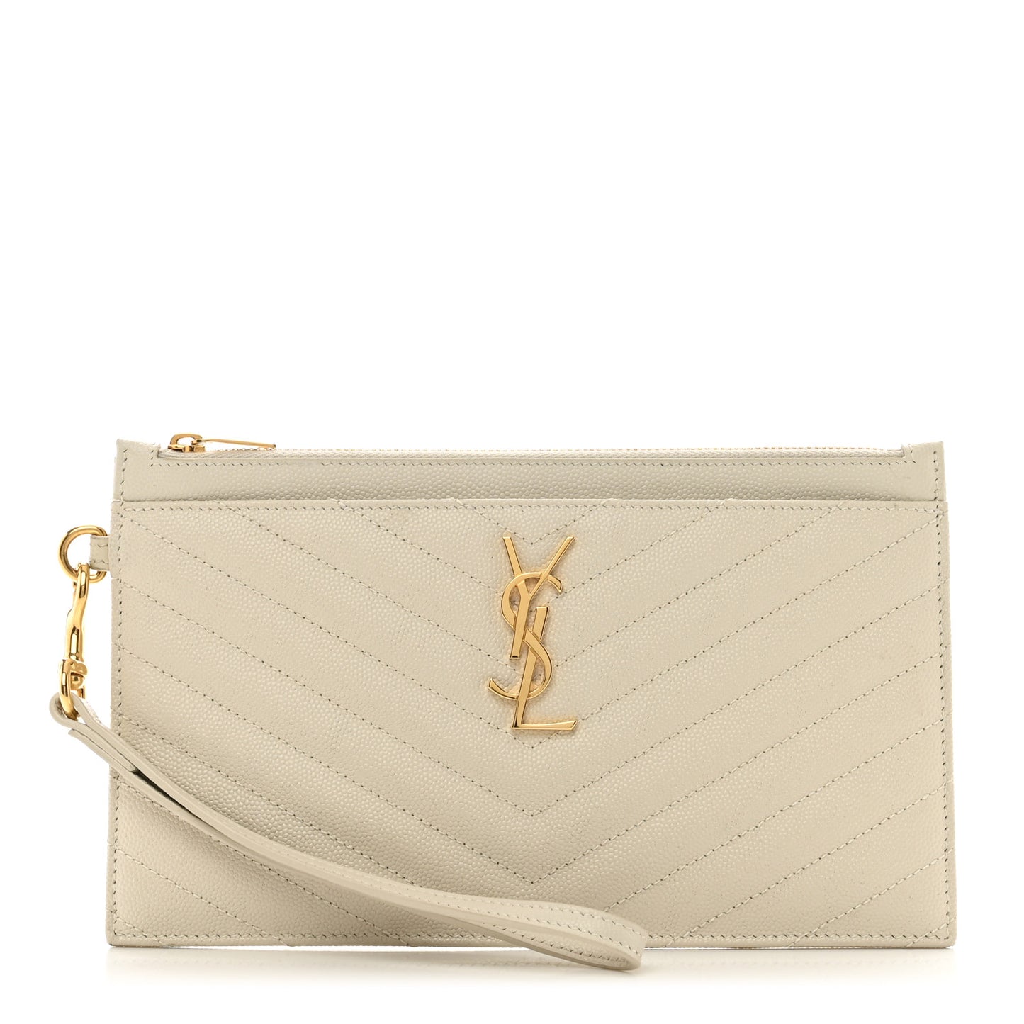 Grain De Poudre Matelasse Chevron Monogram Bill Pouch Blanc Vintage