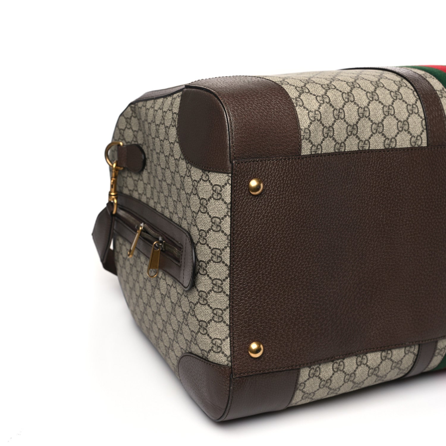 Gucci GG Supreme Monogram Textured Dollar Calfskin Web Large Savoy Duffle Bag Beige Ebony New Acero 6 of 7