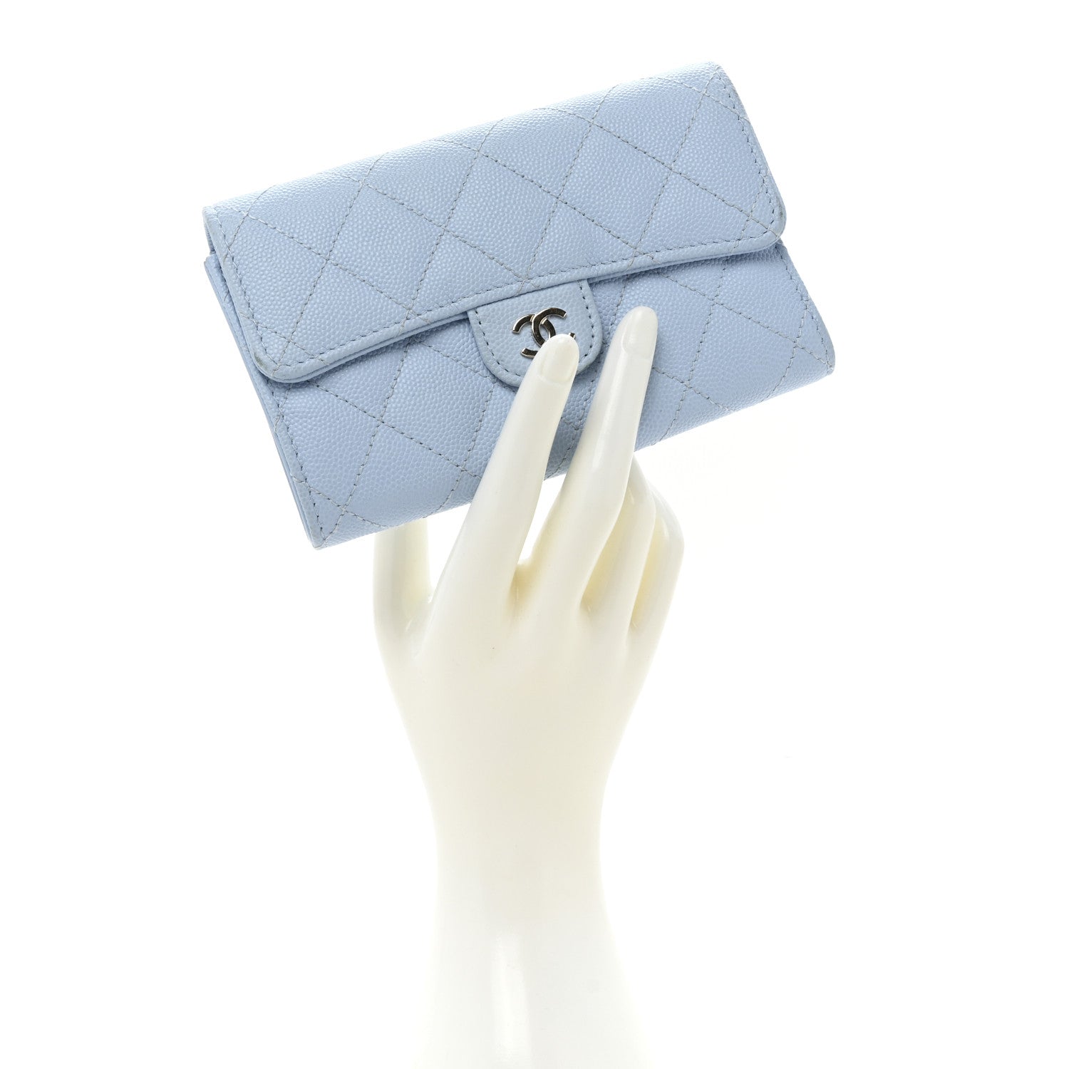 Chanel Caviar Quilted Medium Flap Wallet Light Blue 2 of 19
