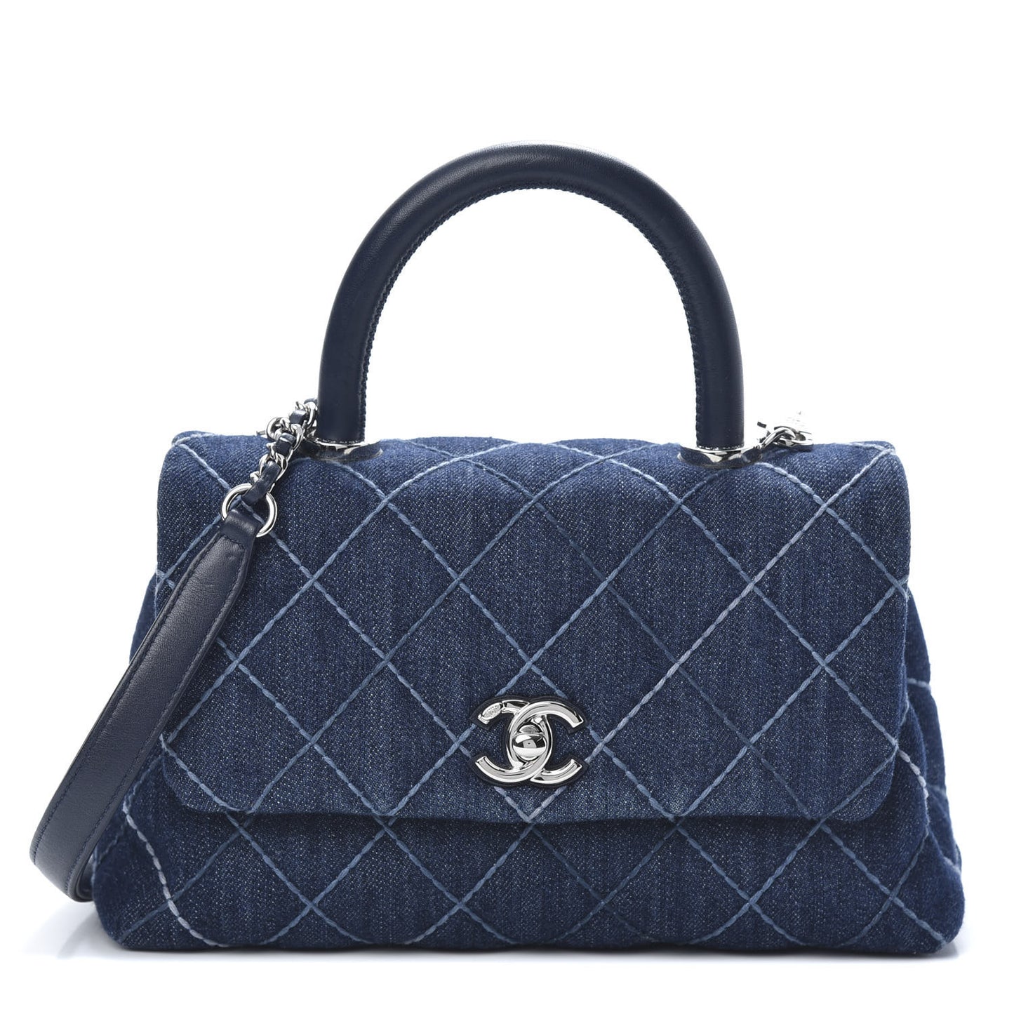 Denim Quilted Mini Coco Handle Flap Blue