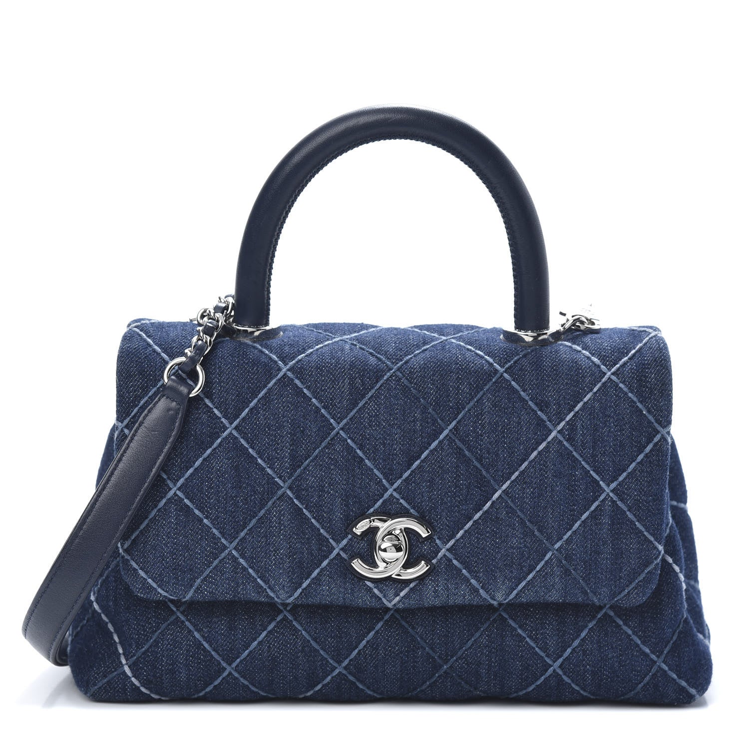 Chanel Denim Quilted Mini Coco Handle Flap Blue 1 of 14