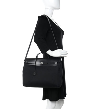 Hermes Military Toile Vache Hunter Herbag Messenger 39 Black 2 of 12