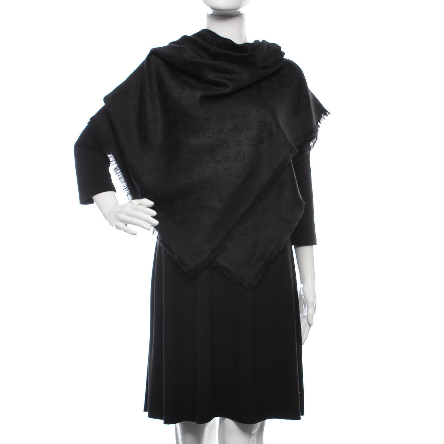 Wool Silk Monogram Shawl Black