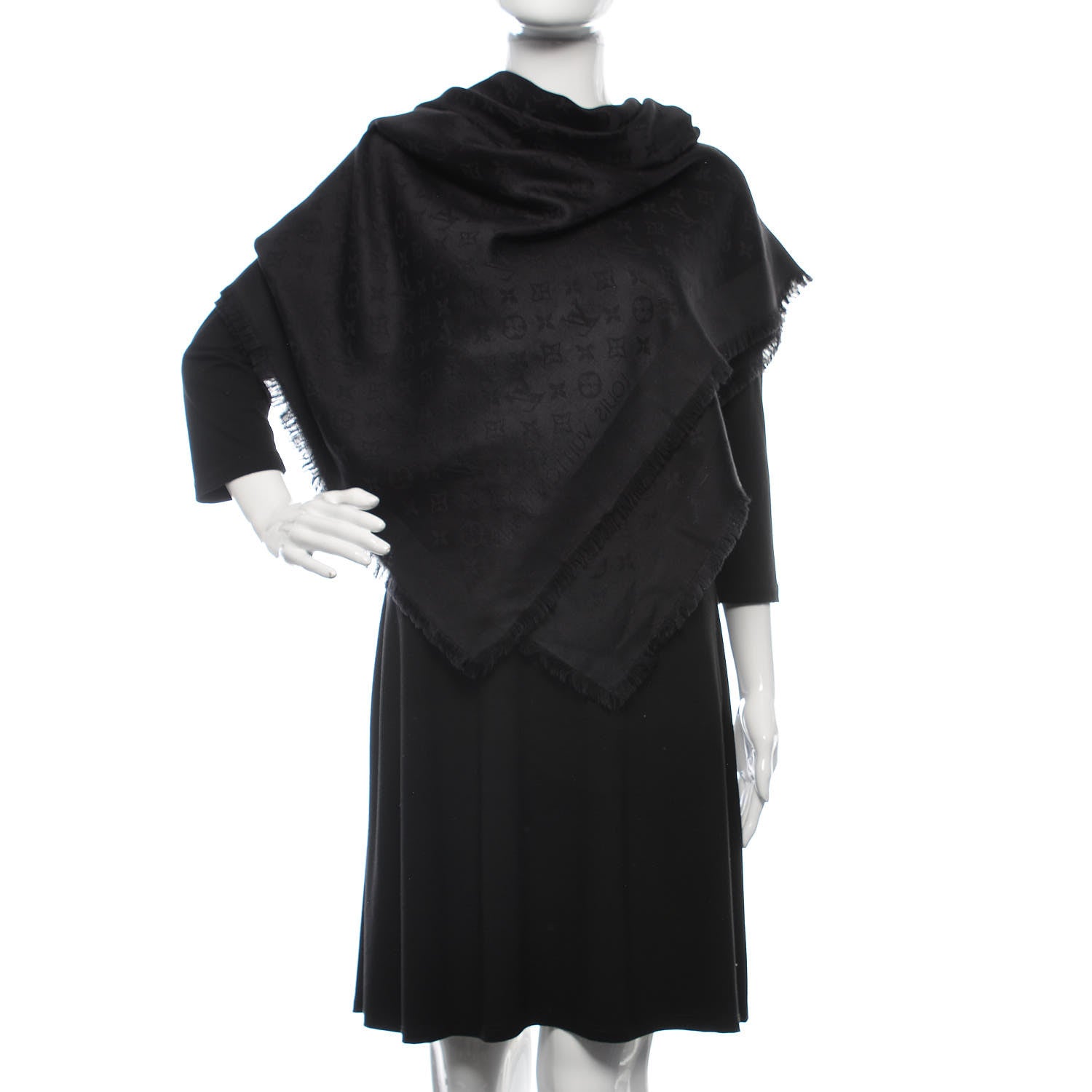 Louis Vuitton Wool Silk Monogram Shawl Black 2 of 17