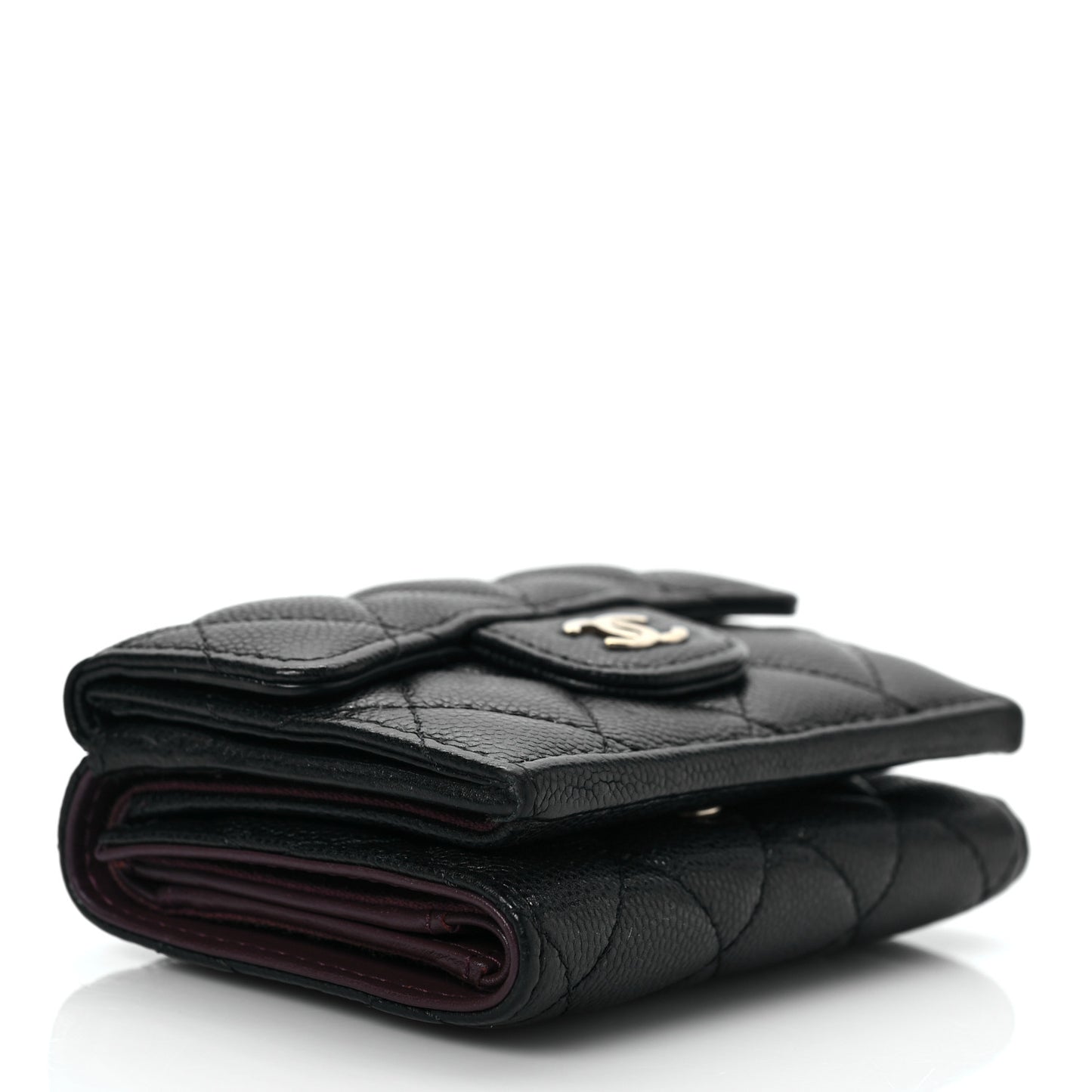Caviar Quilted Tri-Fold Flap Wallet Black