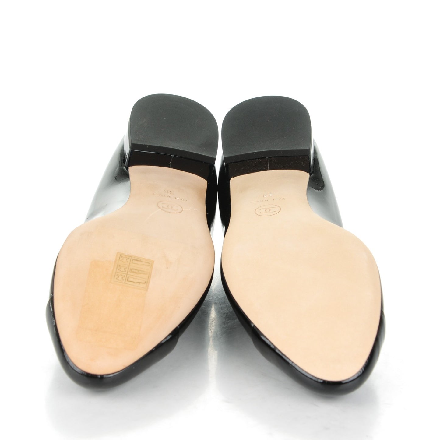 Patent Calfskin Cap Toe Ballerina Flats 38 Black