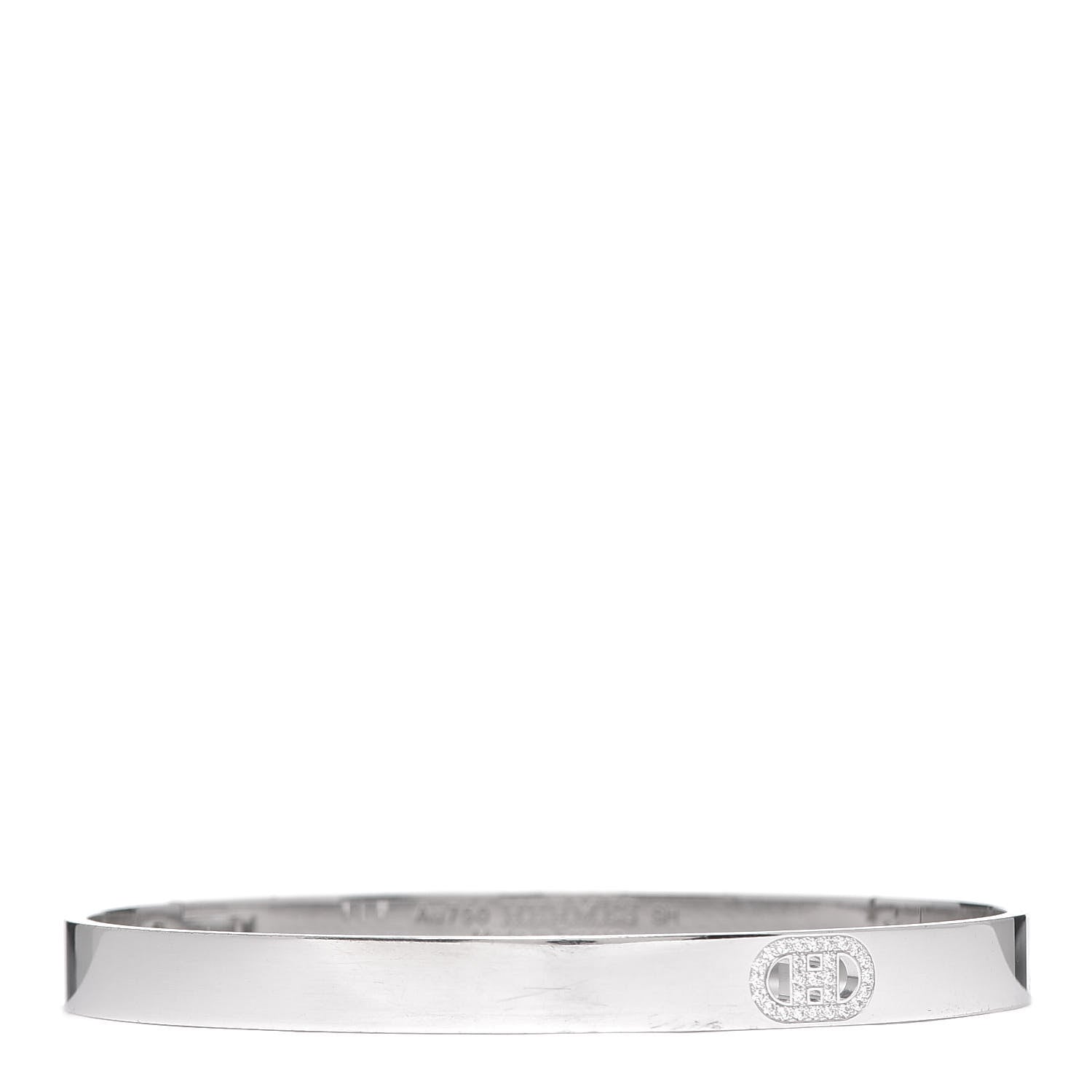 Hermes 18K White Gold Diamond PM H D'Ancre Bracelet SH 1 of 6