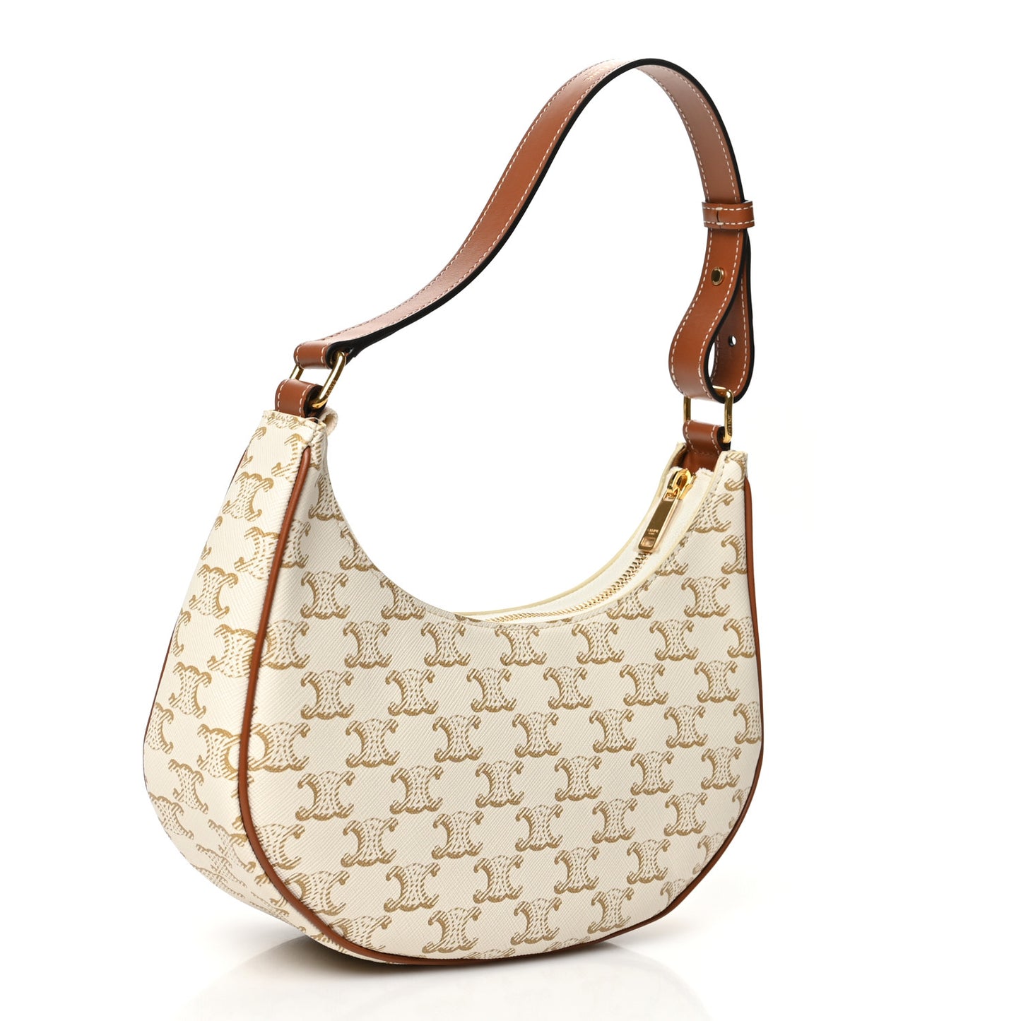 Canvas Calfskin Ava Triomphe Shoulder Bag White
