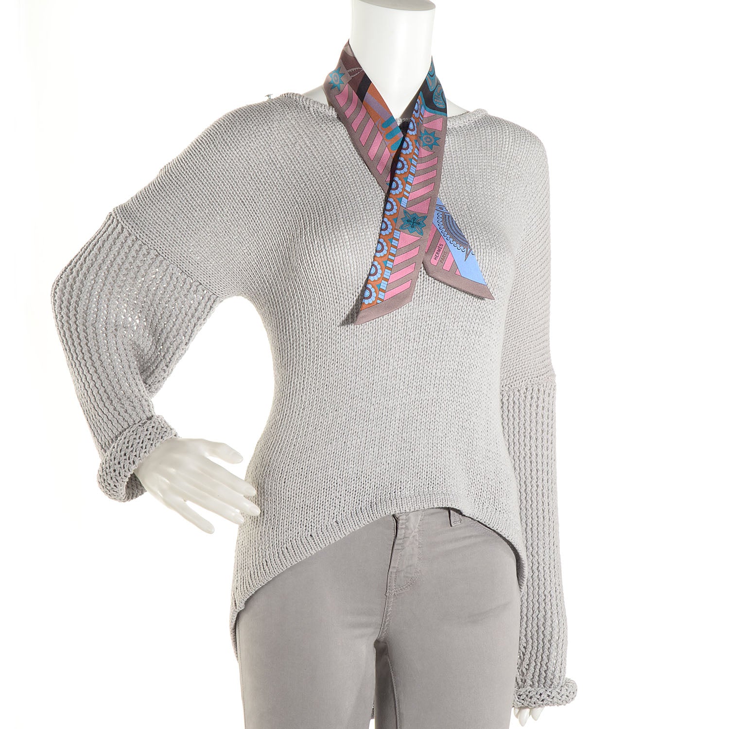 Hermes Silk Geometrie Cretoise Twilly Etoupe Marron Ciel 2 of 7