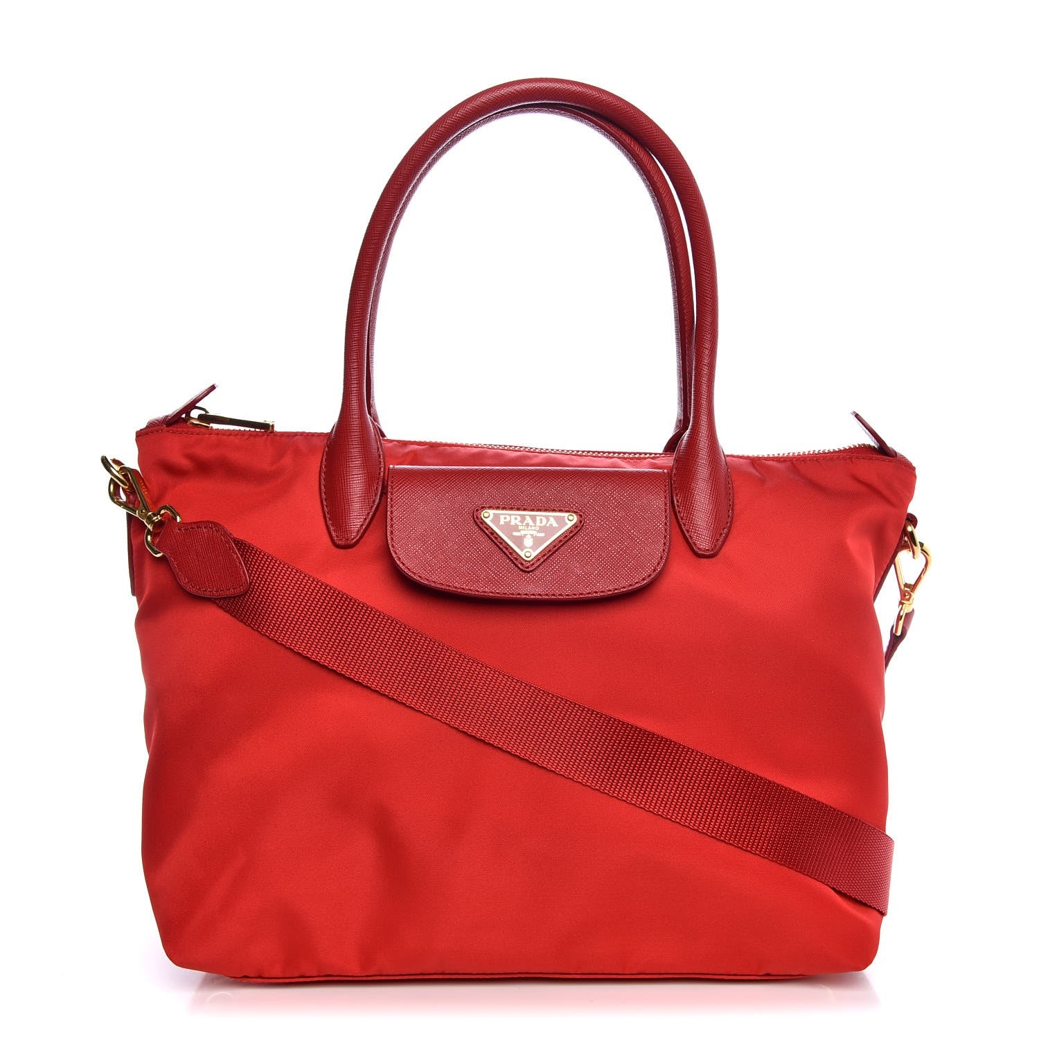 Prada Saffiano Tessuto Nylon Tote Rosso 1 of 8