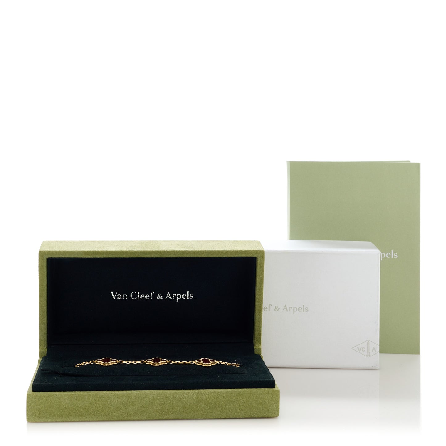 18K Yellow Gold Carnelian 5 Motifs Vintage Alhambra Bracelet