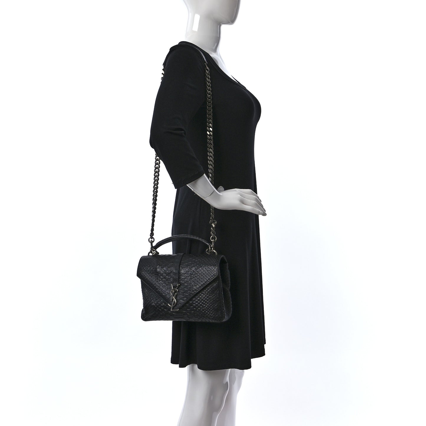 Calfskin Python Embossed Monogram Medium College Bag Black