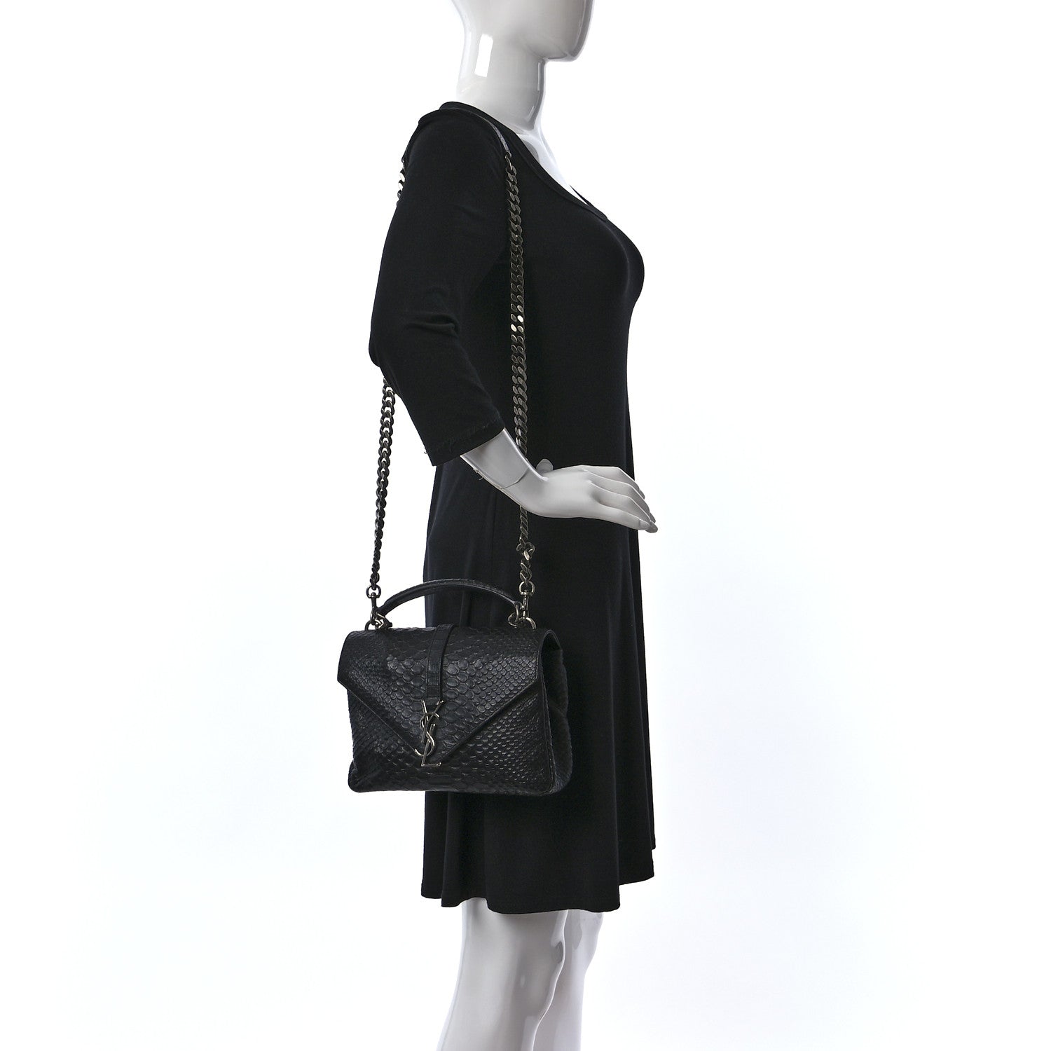 Saint Laurent Calfskin Python Embossed Monogram Medium College Bag Black 2 of 13
