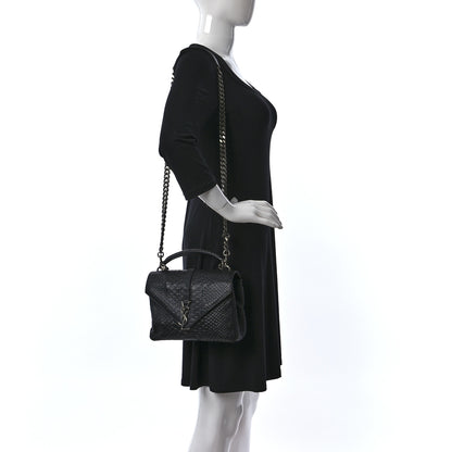 Saint Laurent Calfskin Python Embossed Monogram Medium College Bag Black 2 of 13