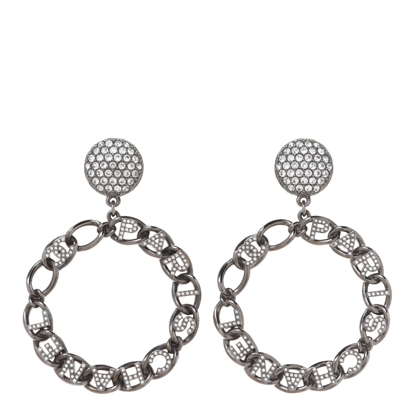 Ruthenium Crystal CC Paris Chain Link Hoop Earrings Silver