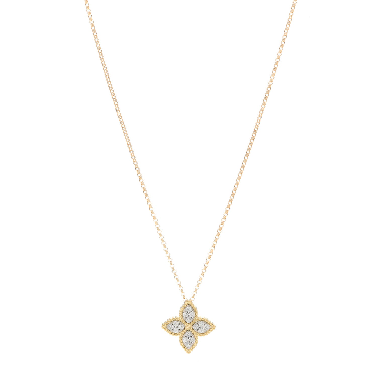 Roberto Coin 18K Yellow White Gold Diamond Medium Princess Flower Pendant Necklace 1 of 5