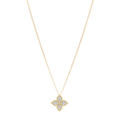 Roberto Coin 18K Yellow White Gold Diamond Medium Princess Flower Pendant Necklace 1 of 5