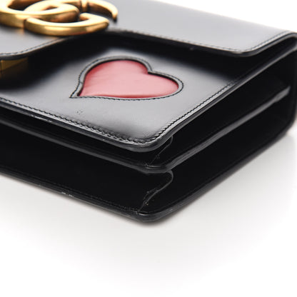 Gucci Knight Calfskin Malaga Kid Heart Medium GG Marmont Chain Handle Bag Black Hibiscus Red Multicolor 10 of 12