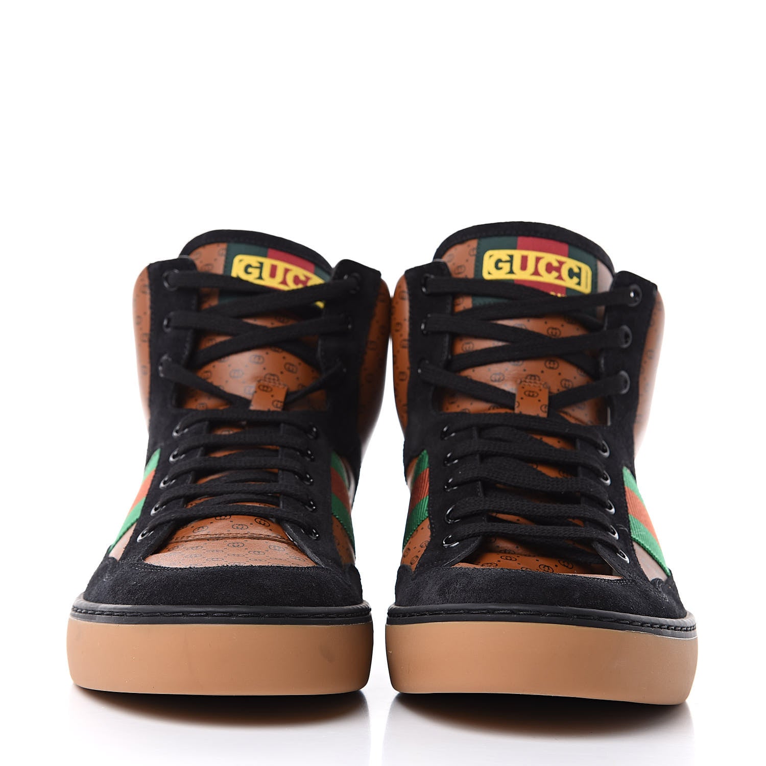 Gucci X DAPPER DAN Calfskin Suede GG Micro Monogram Mens High Top Sneakers 9 Brown 2 of 9