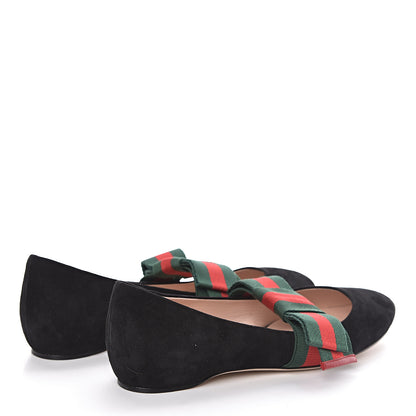 Gucci Suede Web Bow Point Toe Ballerina Flats 38.5 Black 4 of 8
